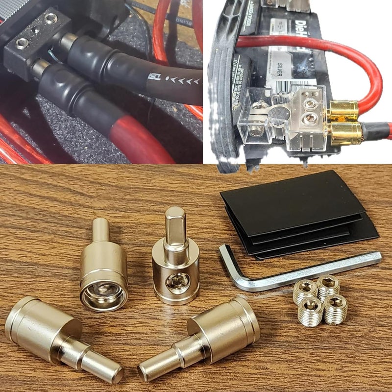LABOBOLE Heavy-Duty Brass Amp Input Reducers (1/0 AWG to 4 AWG) - Set of 2 with Heat Shrink Tubing for Car Audio Accessories - Image 4